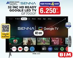 SENNA GF7000F 32 İNÇ HD READY GOOGLE LED TV AKILLI TELEVİZYON